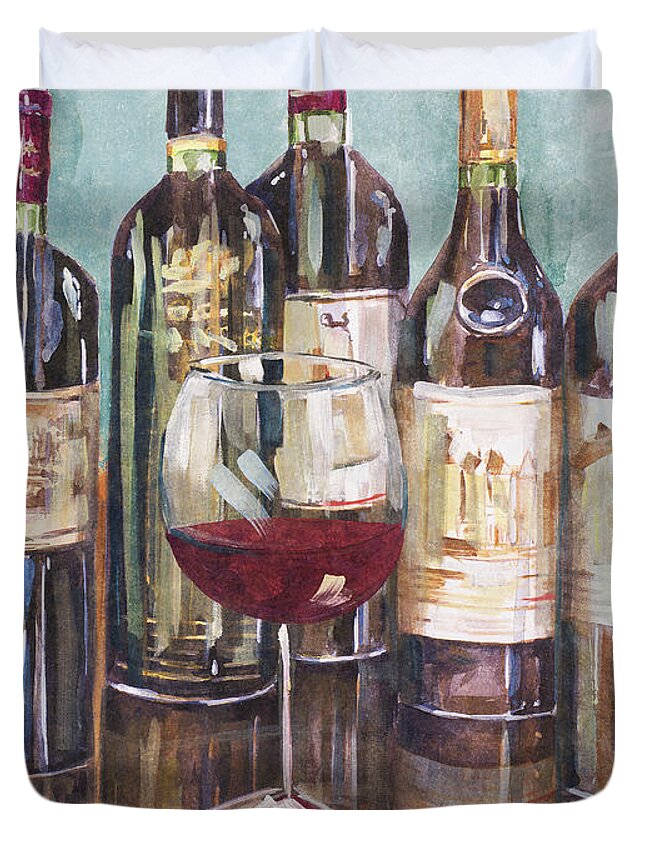 Wine Duvet Cover featuring the painting Wine Tasting I by Heather A. French-roussia