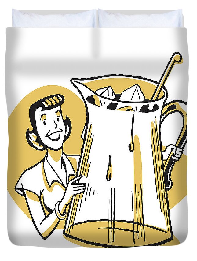 Adult Duvet Cover featuring the drawing Woman with Oversize Pitcher of Cold Beverage #1 by CSA Images