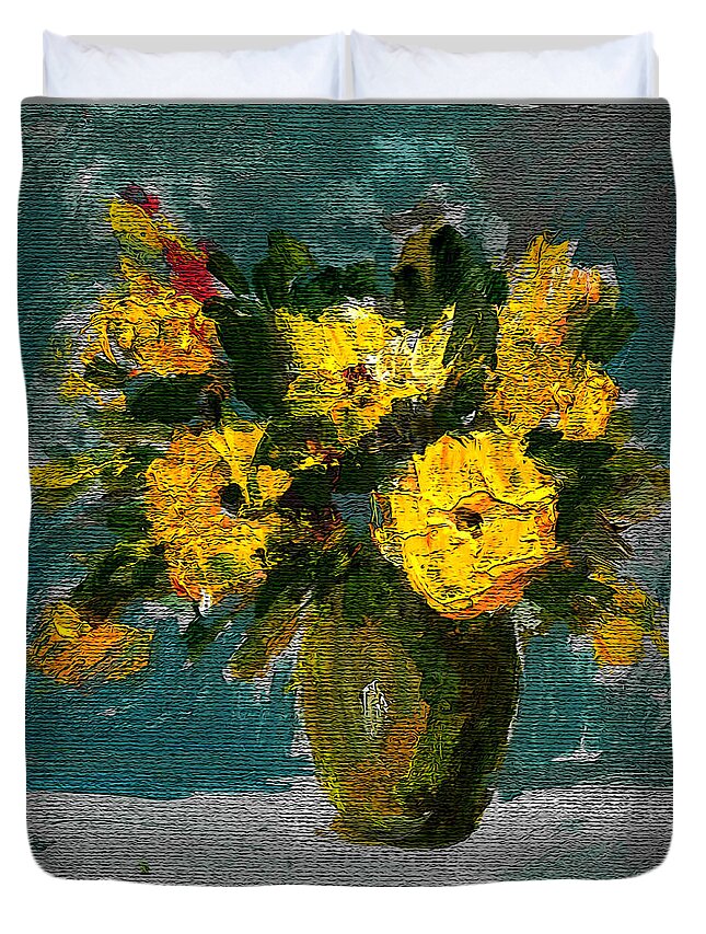 Yellow Duvet Cover featuring the painting Yellow Roses #1 by Cuiava Laurentiu