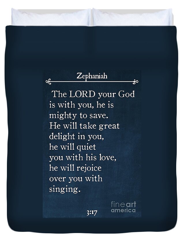 Zephaniah Duvet Cover featuring the painting Zephaniah 3 17- Inspirational Quotes Wall Art Collection #3 by Mark Lawrence