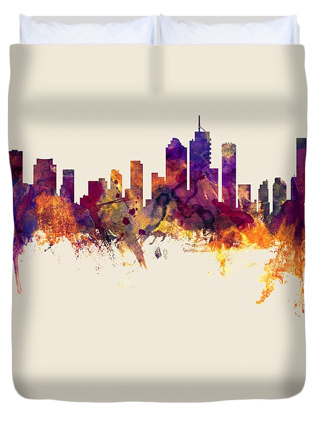 Brisbane Duvet Cover featuring the digital art Brisbane Australia Skyline #10 by Michael Tompsett