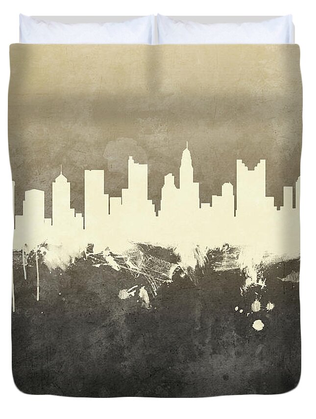 Columbus Duvet Cover featuring the digital art Columbus Ohio Skyline by Michael Tompsett