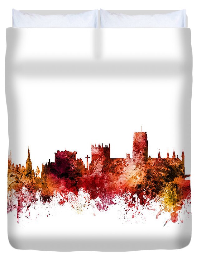 Durham Duvet Cover featuring the digital art Durham England Skyline Cityscape by Michael Tompsett