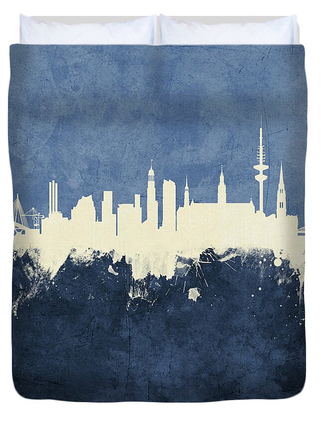 Hamburg Duvet Cover featuring the digital art Hamburg Germany Skyline by Michael Tompsett
