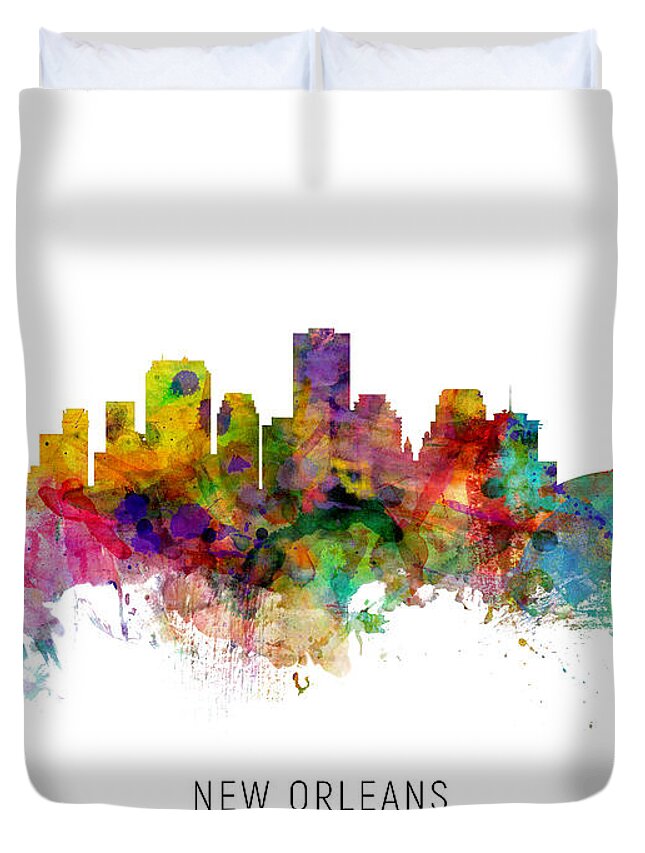 New Orleans Duvet Cover featuring the digital art New Orleans Louisiana Skyline by Michael Tompsett