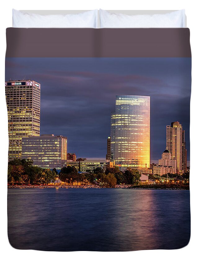 Northwestern Mutual Duvet Cover featuring the photograph Blue and Gold by Kristine Hinrichs