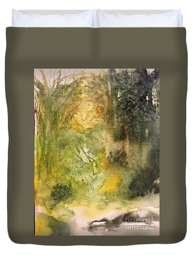 The Forest With River Duvet Cover featuring the painting 1052014 by Han in Huang wong