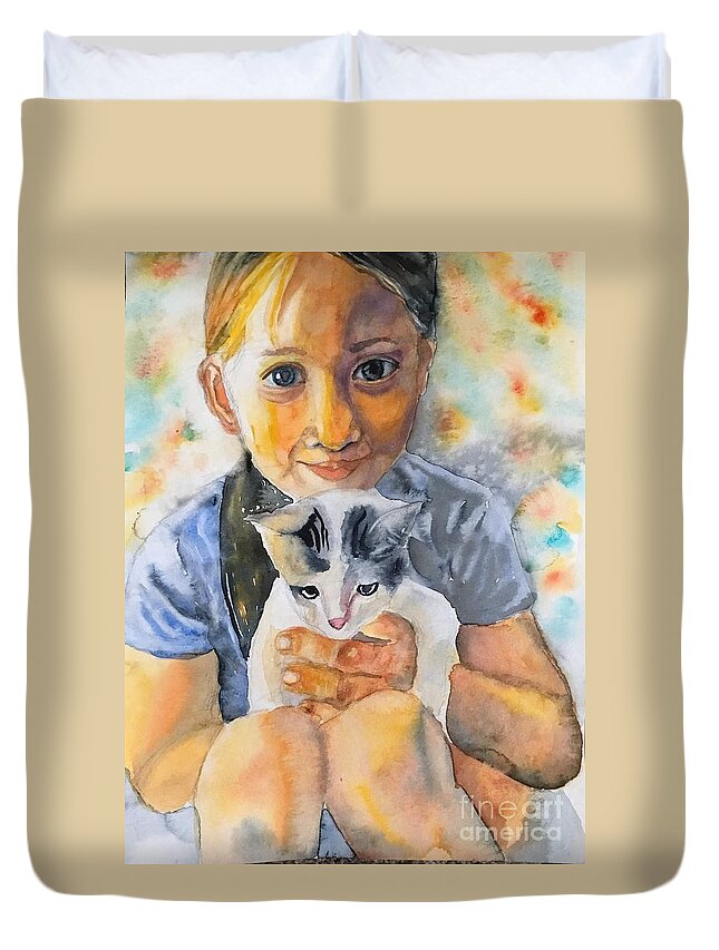 The Cat Is My Best Friend. Duvet Cover featuring the painting 1082019 by Han in Huang wong