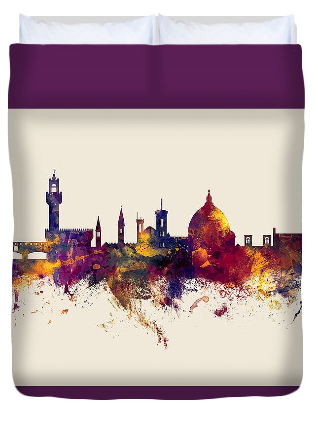 Italy Duvet Cover featuring the digital art Florence Italy Skyline #11 by Michael Tompsett