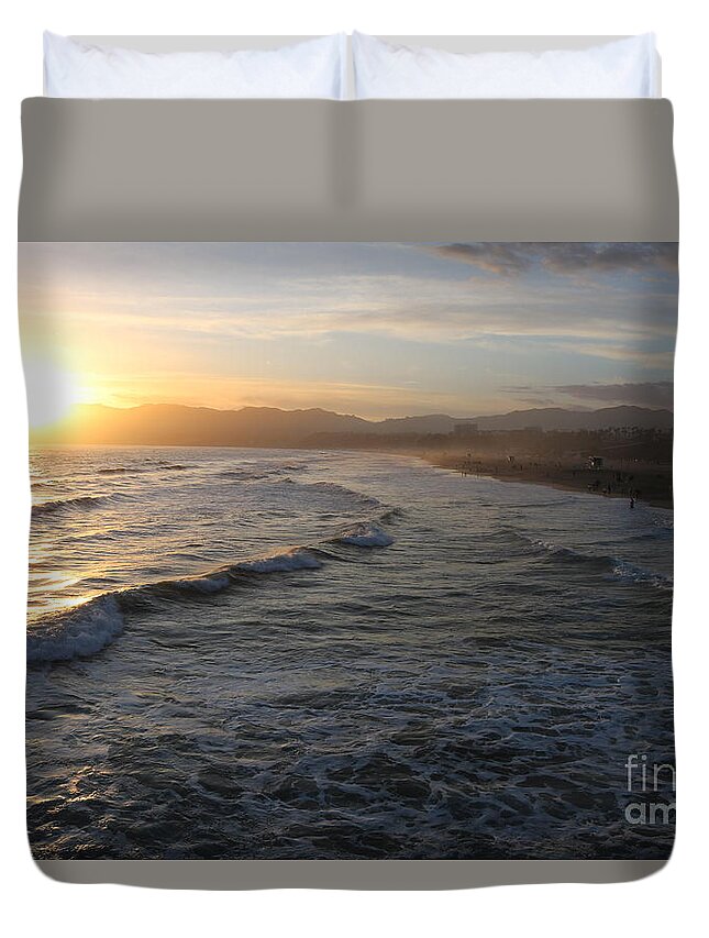 Sunset Duvet Cover featuring the photograph Pacific Sunset , Santa Monica, California #11 by John Shiron