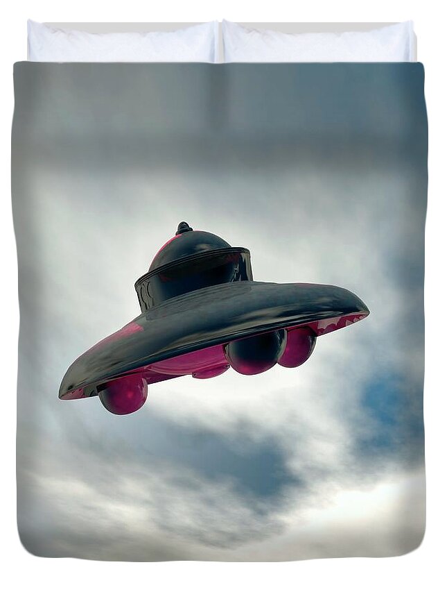 Mid-air Duvet Cover featuring the digital art Ufo, Artwork #11 by Victor Habbick Visions
