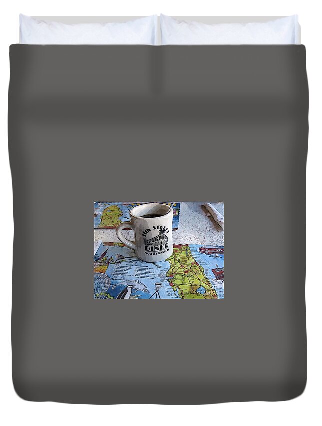 Coffee Duvet Cover featuring the digital art 11th Street Diner by Diana Rajala