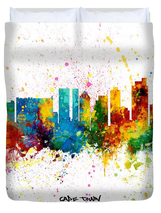 Cape Town Duvet Cover featuring the digital art Cape Town South Africa Skyline by Michael Tompsett