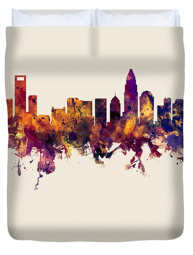 Charlotte Duvet Cover featuring the digital art Charlotte North Carolina Skyline by Michael Tompsett
