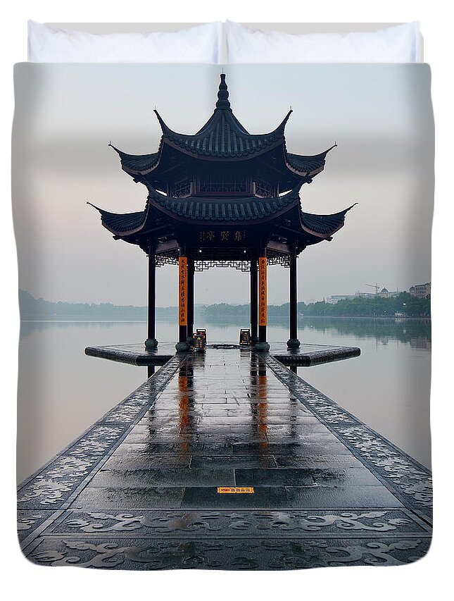 Estock Duvet Cover featuring the digital art West Lake, Zhenjiang, China #13 by Luigi Vaccarella