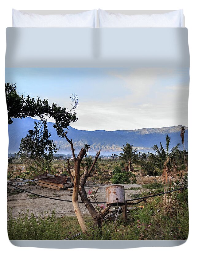Beautiful Duvet Cover featuring the photograph A sunny morning at the village petobo lost due to liquefaction #14 by Mangge Totok