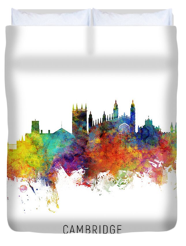 Cambridge Duvet Cover featuring the digital art Cambridge England Skyline by Michael Tompsett