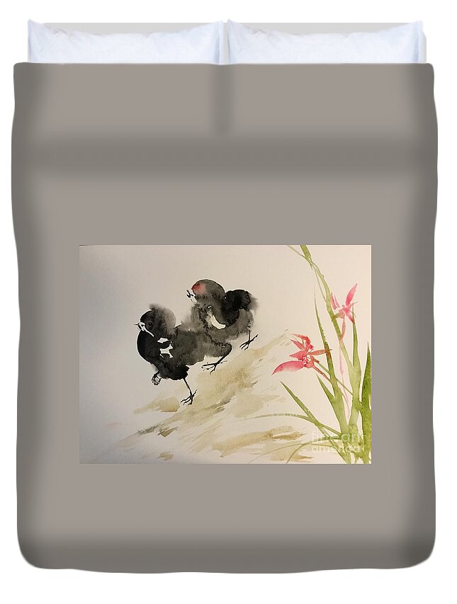 1402019 Duvet Cover featuring the painting 1402019 by Han in Huang wong