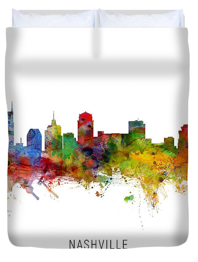 Nashville Duvet Cover featuring the digital art Nashville Tennessee Skyline by Michael Tompsett