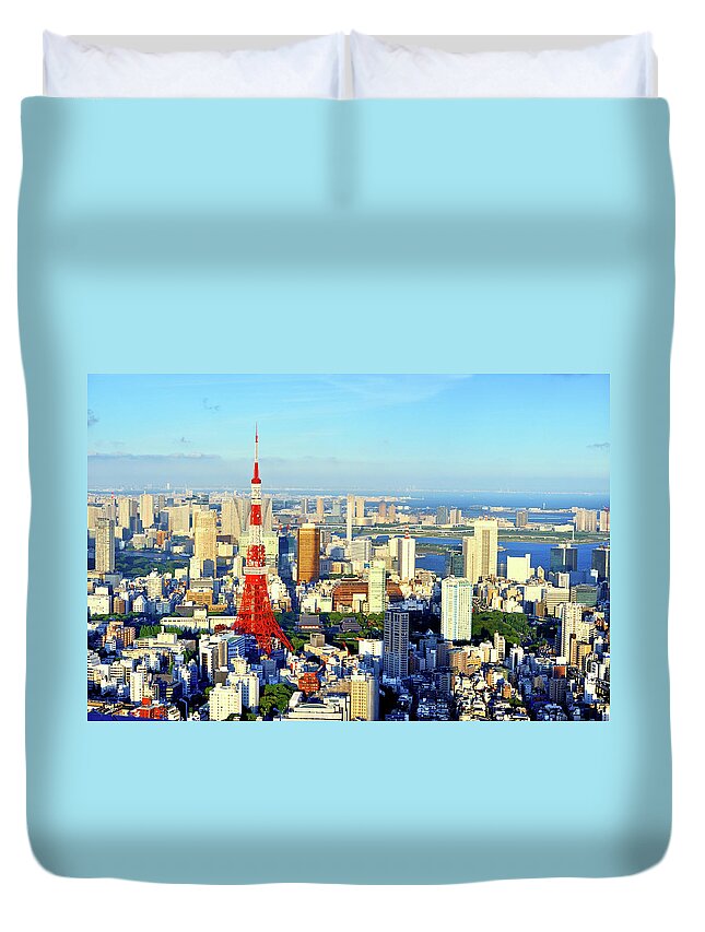 Tokyo Tower Duvet Cover featuring the photograph Tokyo Cityscape #15 by Vladimir Zakharov
