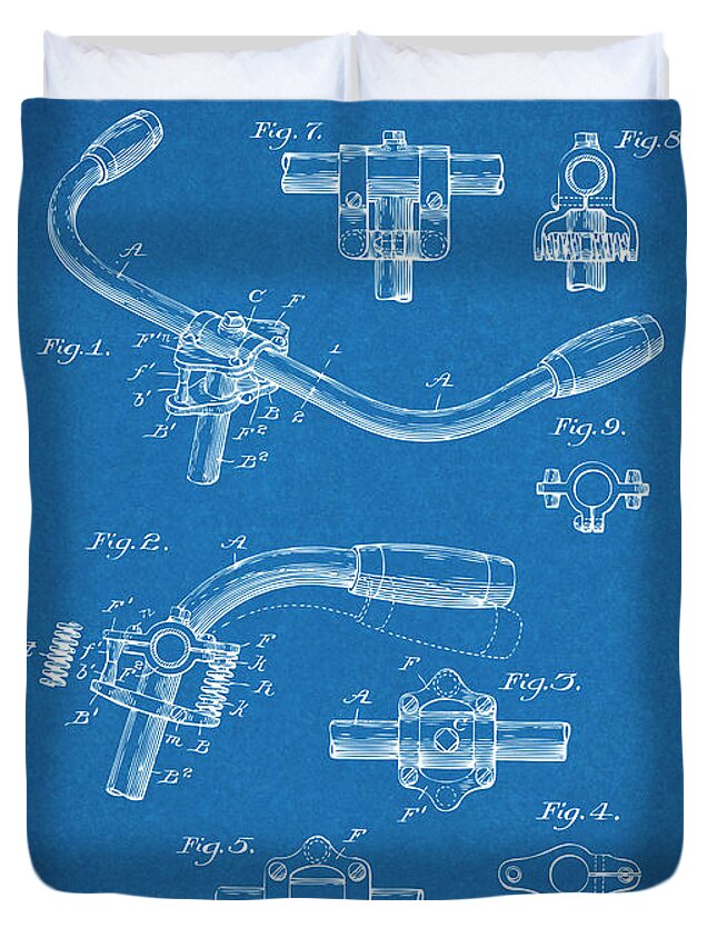 1897 Bicycle Handle Bars Patent Print Duvet Cover featuring the drawing 1897 Bicycle Handle Bars Blueprint Patent Print by Greg Edwards