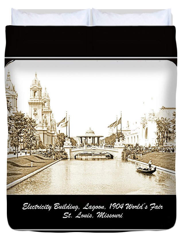 Lagoon Duvet Cover featuring the photograph 1904 World's Fair Lagoon and Electricity Building by A Macarthur Gurmankin