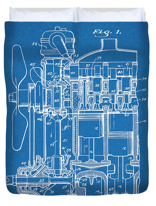 Henry Ford Duvet Cover featuring the drawing 1932 Henry Ford Engine Patent Print Blueprint by Greg Edwards