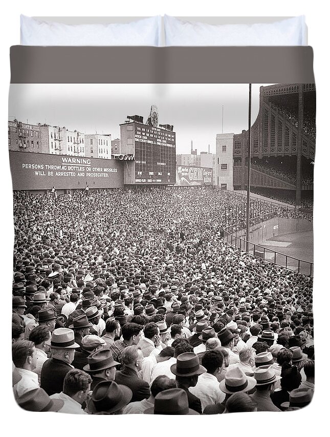 Photograph Duvet Cover featuring the painting 1940s October 1 1941 Crowd In Bleachers by Vintage Images