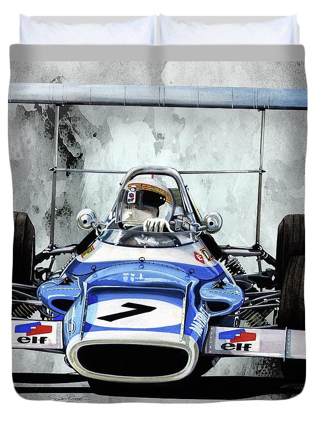 Art Duvet Cover featuring the painting 1969 Matra MS80 by Simon Read
