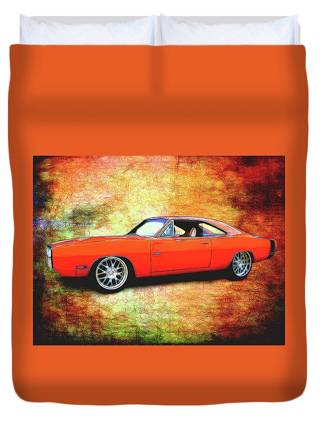 70 Dodge Charger 500 Duvet Cover featuring the digital art 1970 Dodge Charger by Rick Wicker