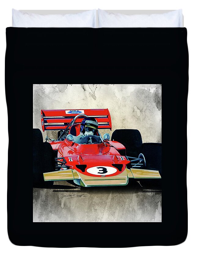 Art Duvet Cover featuring the painting 1970 Lotus 72 by Simon Read