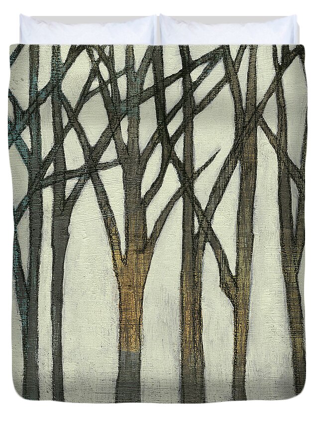 Landscapes Duvet Cover featuring the painting Birch Line II by Jennifer Goldberger