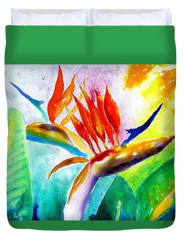 Bird Of Paradise Duvet Cover featuring the painting Bird of Paradise by Carlin Blahnik CarlinArtWatercolor