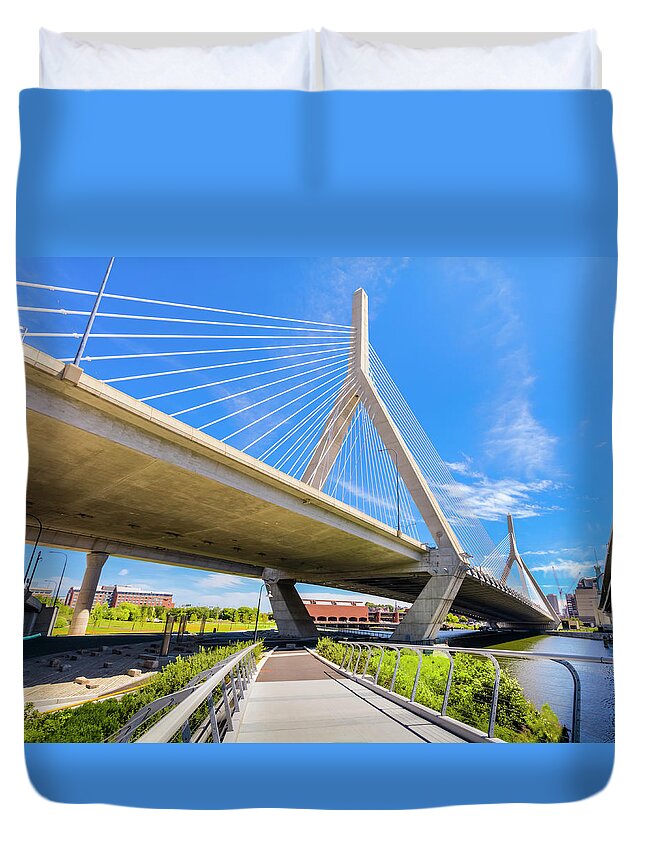 Viewpoint Duvet Cover featuring the photograph Boston - North Bank Walkway And Zakim #2 by Drnadig