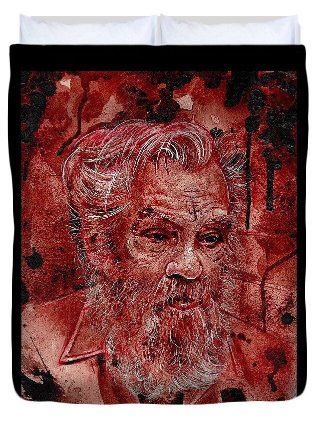 Ryan Almighty Duvet Cover featuring the painting CHARLES MANSON port dry blood by Ryan Almighty