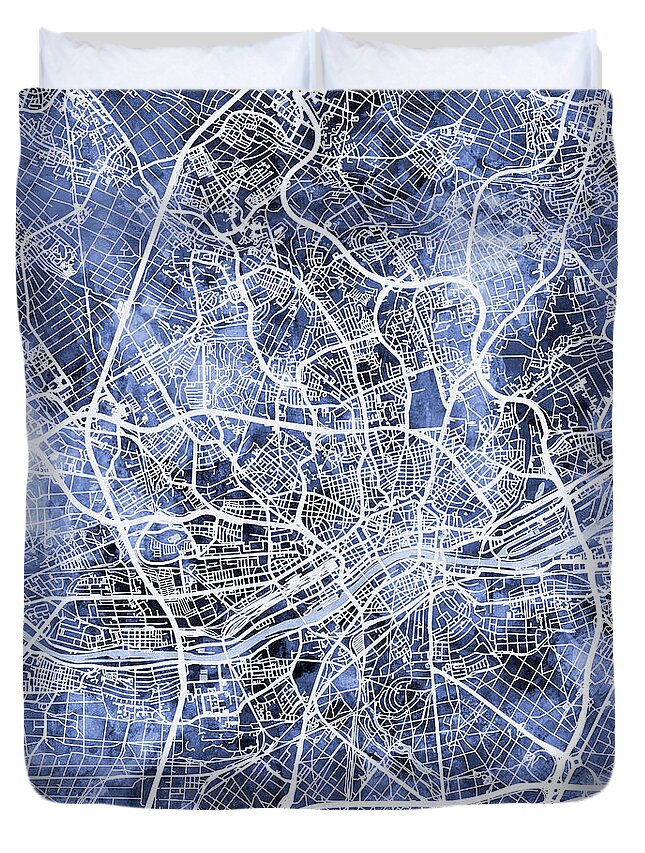 Frankfurt Duvet Cover featuring the digital art Frankfurt Germany City Map by Michael Tompsett