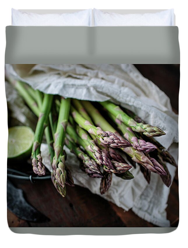 Asparagus Duvet Cover featuring the photograph Fresh Green Asparagus by Nailia Schwarz