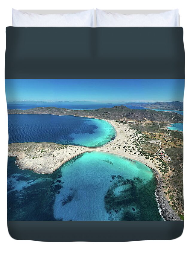 Estock Duvet Cover featuring the digital art Greece, Peloponnese, Elafonisos, Mediterranean Sea, Simos Beach #2 by Massimo Ripani