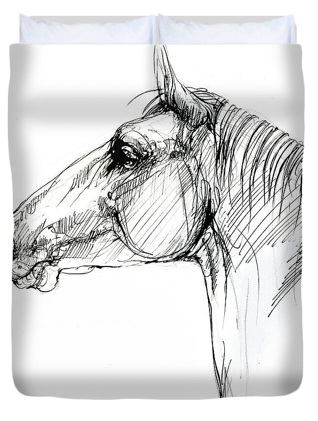 Horse Duvet Cover featuring the drawing Horse head #2 by Ang El