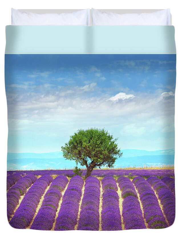 In A Row Duvet Cover featuring the photograph Lavender Fields In Provence #2 by Mammuth