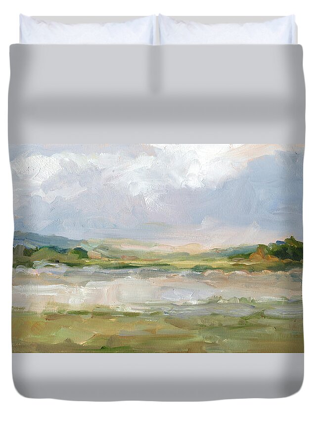 Landscapes Duvet Cover featuring the painting May Skies II by Ethan Harper