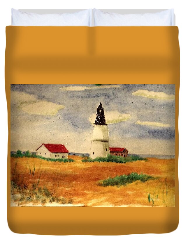 Landscape Duvet Cover featuring the mixed media New England Lighthouse #2 by Charles Ray