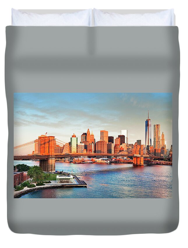 Estock Duvet Cover featuring the digital art New York City, Downtown Manhattan #2 by Luigi Vaccarella