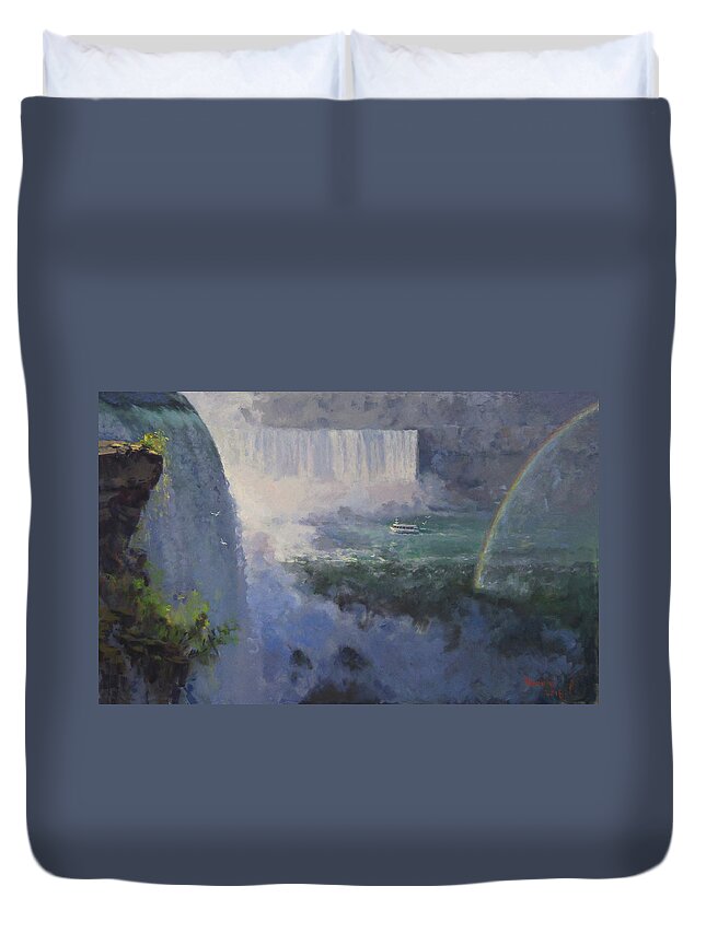 Niagara Falls Duvet Cover featuring the painting Niagara Falls NY by Ylli Haruni