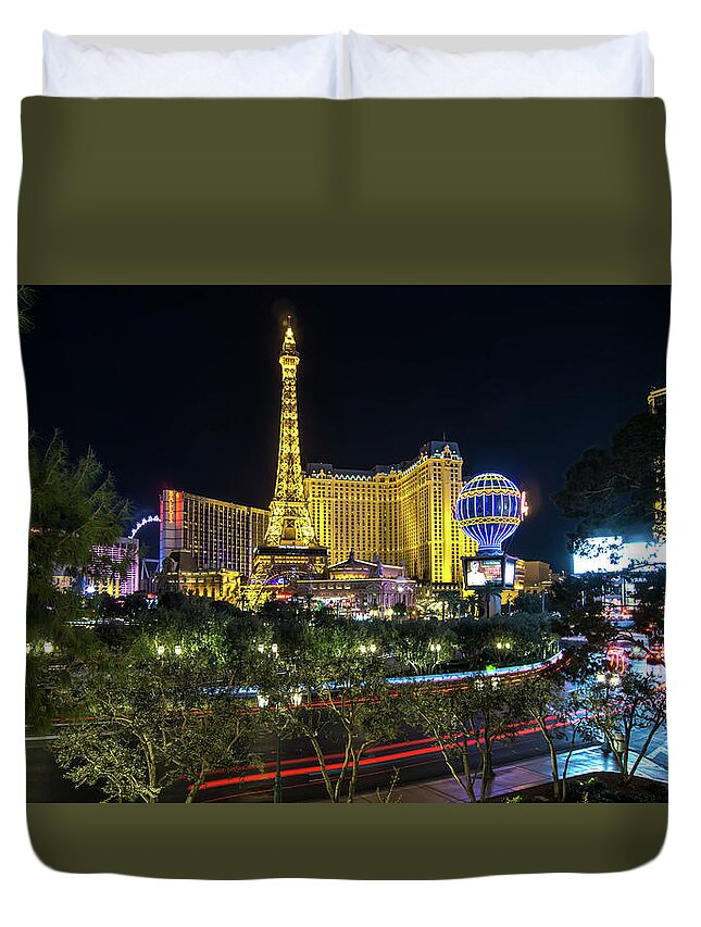 Vegas Duvet Cover featuring the photograph Night Time In Las Vegas Nevada Strip #2 by Alex Grichenko