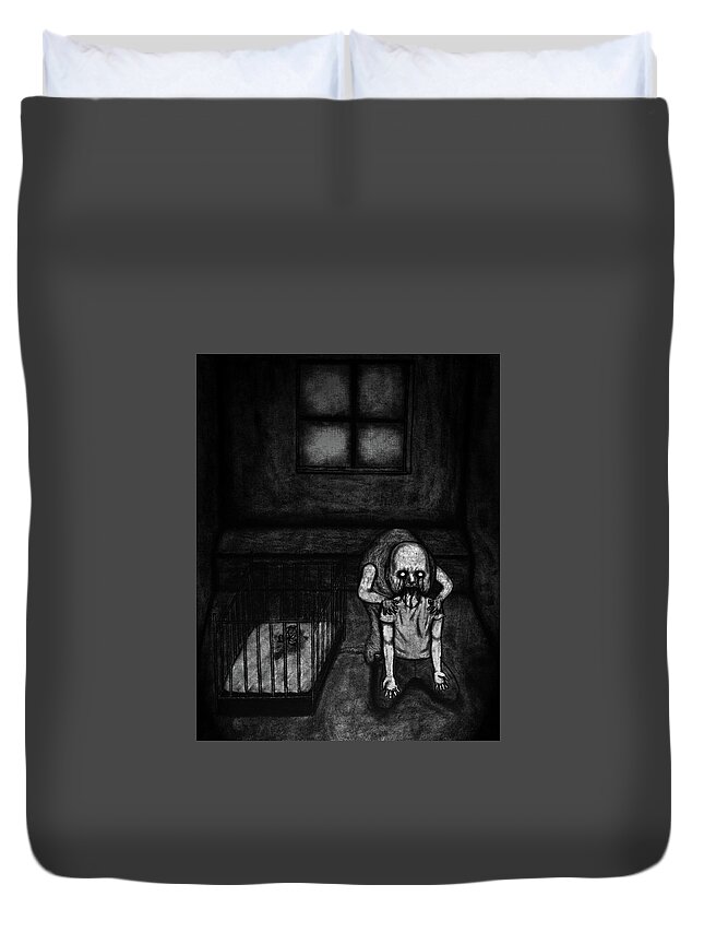 Horror Duvet Cover featuring the drawing Nightmare Chewer - Artwork by Ryan Nieves