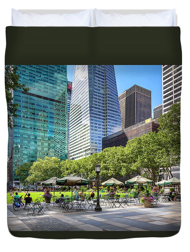 Estock Duvet Cover featuring the digital art Outdoor Seating, Bryant Park, Nyc #2 by Lumiere