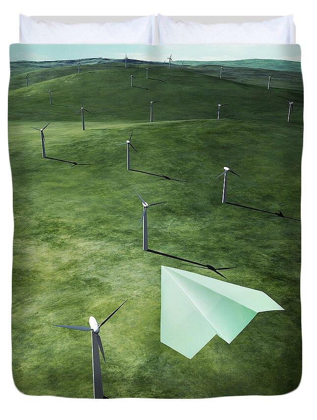 Scenics Duvet Cover featuring the photograph Paper Airplane Flying Above The Wind #2 by Hiroshi Watanabe