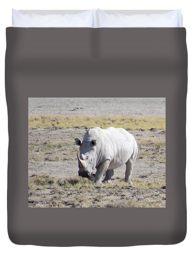 Rhino Duvet Cover featuring the photograph Rhino #2 by Eric Pengelly