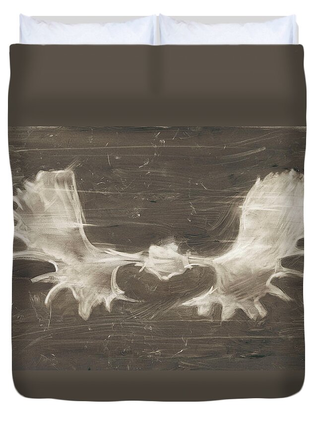 Animals Duvet Cover featuring the painting Rustic Moose Mount II by Ethan Harper